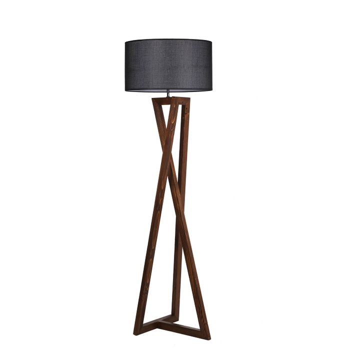 Opviq Lámpara de Pie de Madera con Pantalla de Tela Negra y Nogal Opviq Lámpara de Pie de Madera con Pantalla de Tela Negra y Nogal